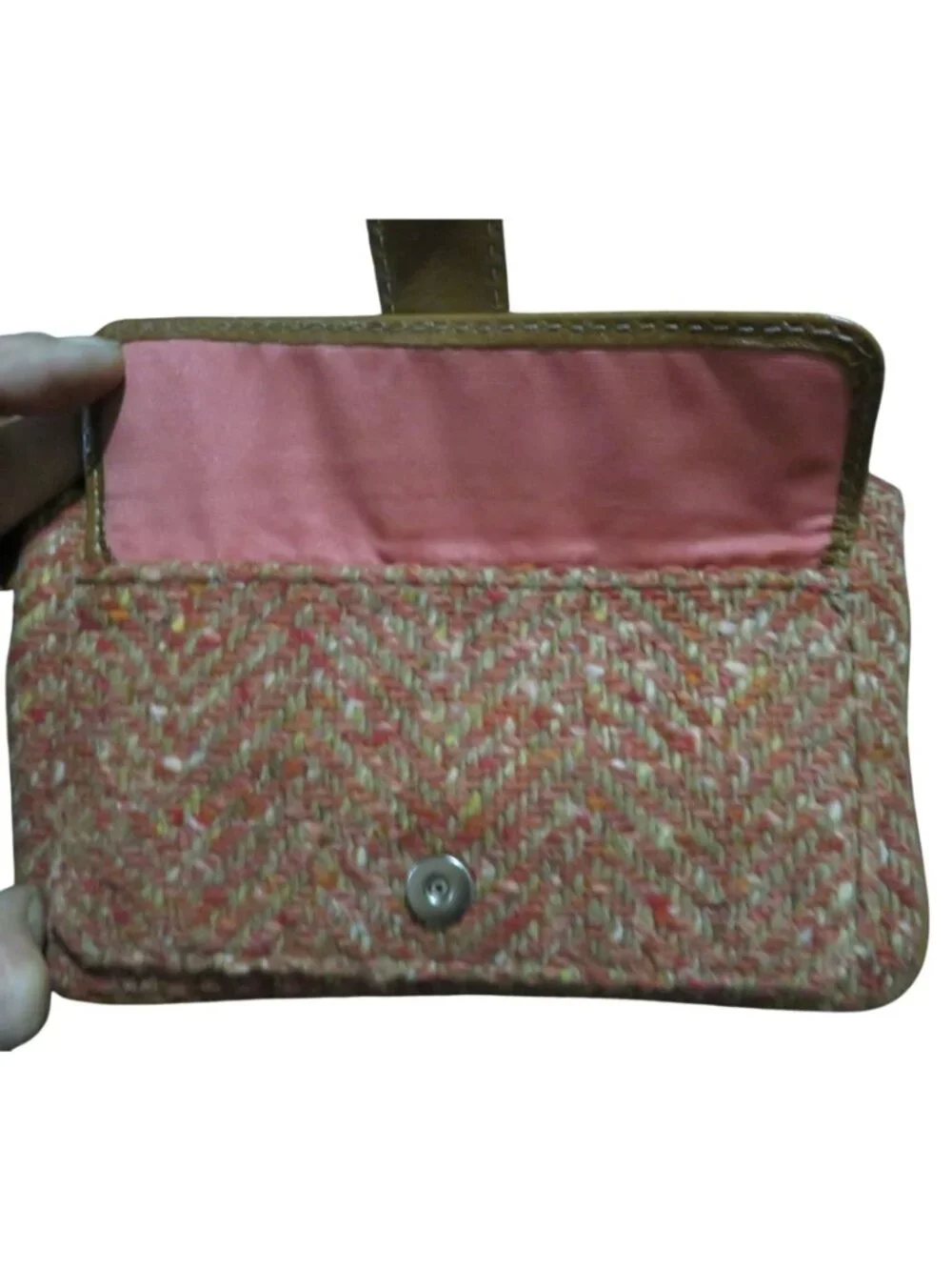 Coach Scaro Hampton Soho Herringbone Camel Leather Rose Tweed Wool Wristlet